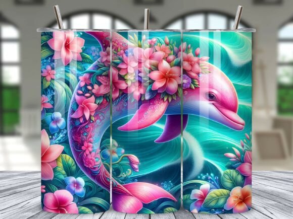 Download Pink Dolphin Floral Tropical Tumbler PNG - Tropical tumbler png Collection