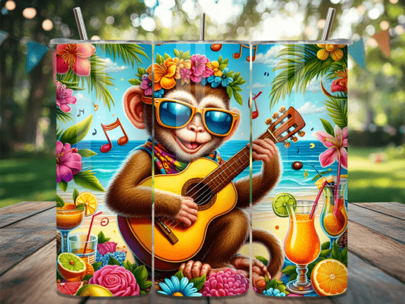 Download Beach Monkey Guitar Tropical Tumbler Png - Tropical tumbler png Collection